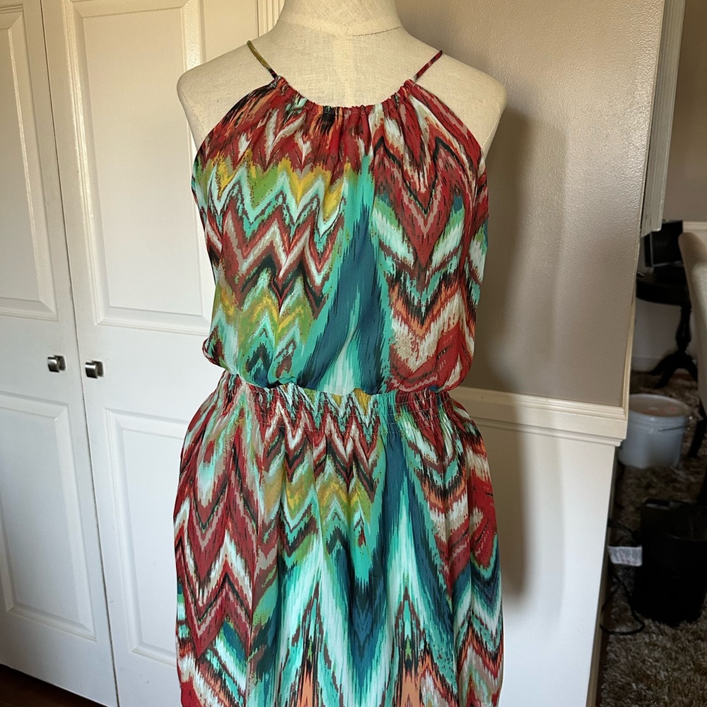 Sweet Storm Red Green Ruched Tie Front Midi Sundress